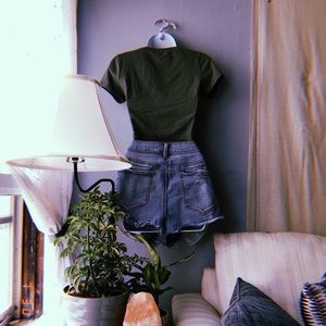 Medium Wash High Rise Cutoff Festival Shorts